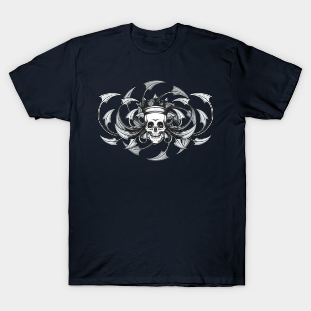 Skull with Crown Engraving Emblem T-Shirt by devaleta